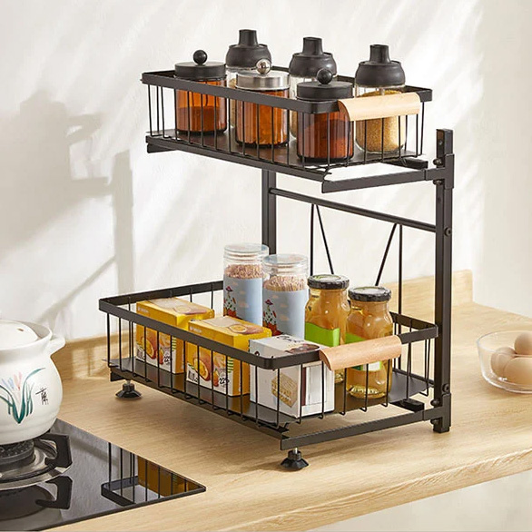 Lancio del portaoggetti da cucina estraibile a 2 livelli, che offre soluzioni efficienti salvaspazio per le cucine domestiche globali