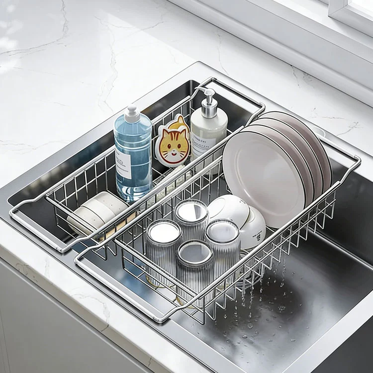 Scolapiatti estensibile per lavello in acciaio inox Scolapiatti estensibile per lavello in acciaio inox